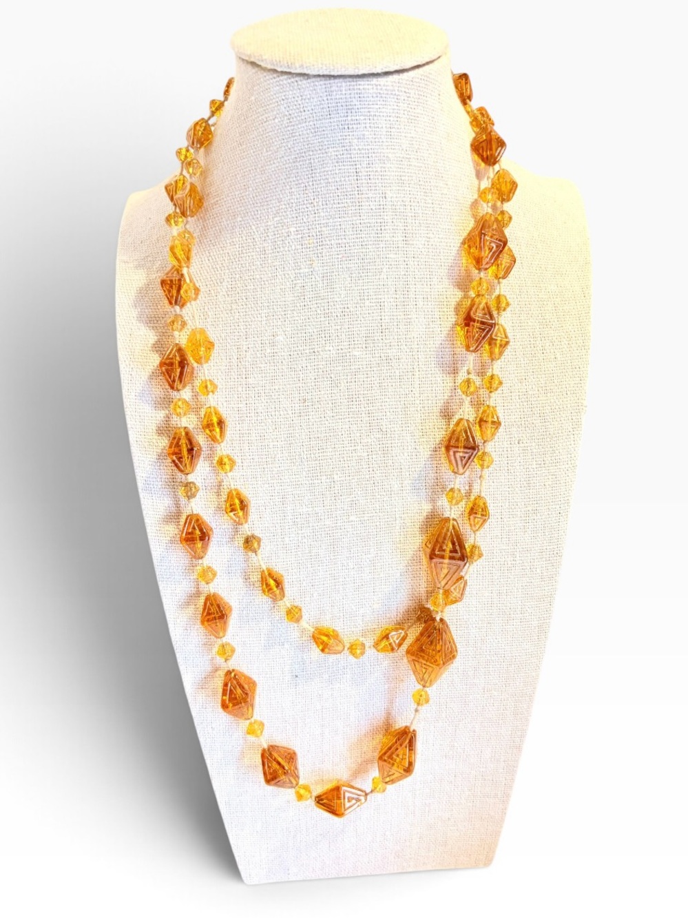 Vintage Art Deco Czech Amber Glass Flapper Sautoir Necklace 44 Inch